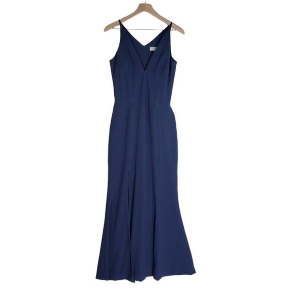 Dress The Population Iris Slit Crepe Gown L Navy Blue Sleeveless Gown Maxi - Picture 2 of 11
